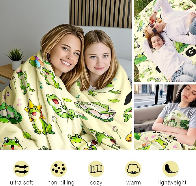 Frog Blanket Gifts for Frog Lovers Soft Flannel Frogs Throw Blanket Bedding Decor 50"x40"