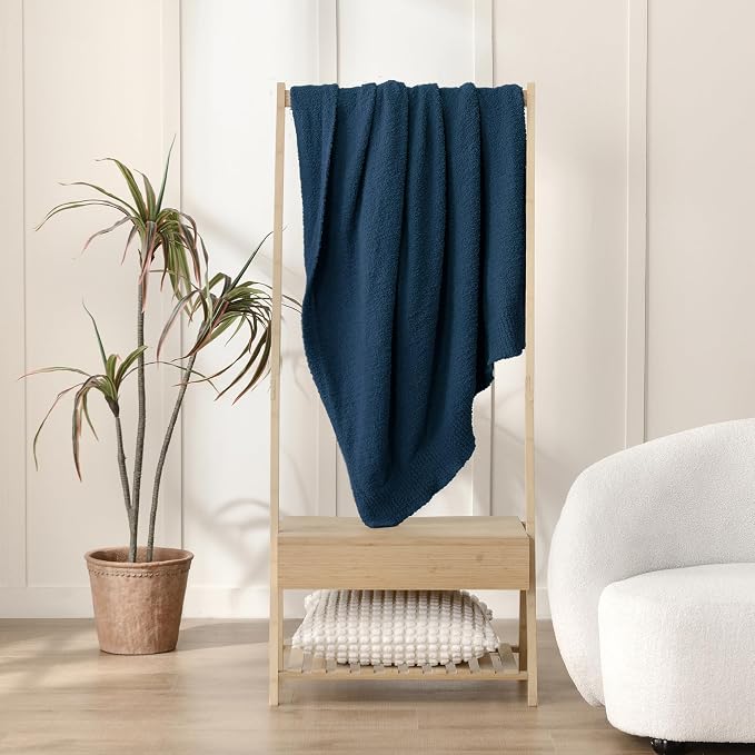 Navy Blue Throw Blanket for Bed, Super Soft Knit Blankets, Cozy Fleece Fuzzy Fluffy Plush Chenille Throws Blanket for Couch, Sofa, 60 x 80 inches