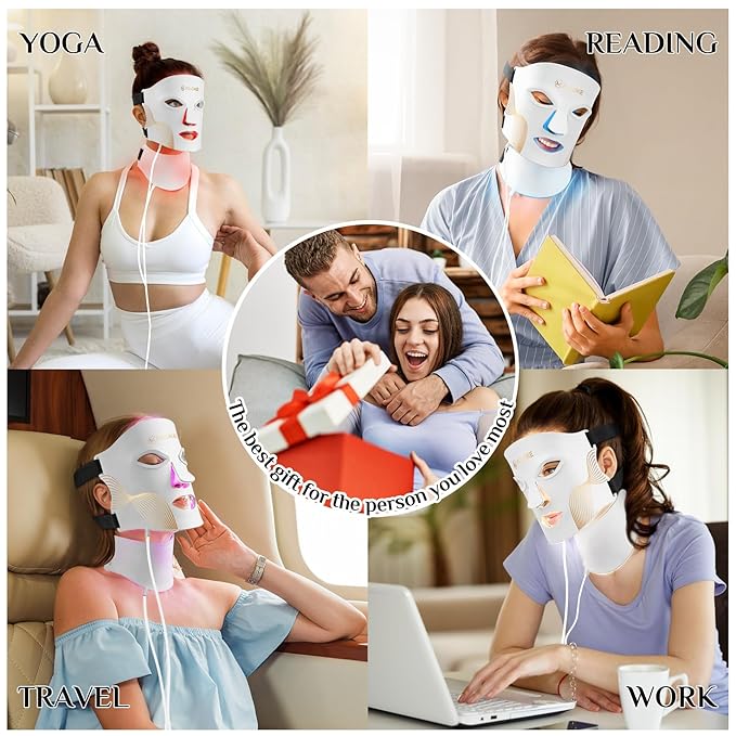 FOLOKE LED Light Therapy Mask Skin Care, LEDs face mask & neck mask Red - Wavelength for Home Use, – Advanced Skincare Made Easy (Snow White)