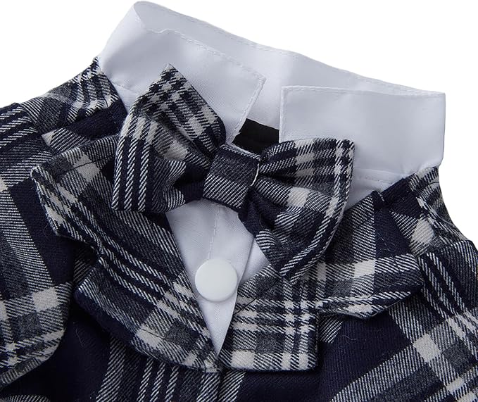 GabeFish Pets Wedding Jackets Suit for Dogs with Bow Tie Puppy Cat Formal Clothes Shirt Tuxedo (Navy, XL (Chest 18.8in/48cm))