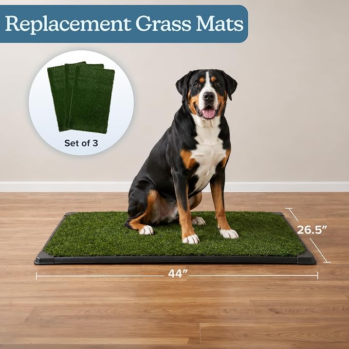 PETMAKER Artificial Grass Pee Pads for Dogs, 3 Pack, 44” x 26.5” | Replacement Turf Artificial Grass Pads for Indoor and Outdoor Use, Washable Dog Litter Box for Puppy Potty Training