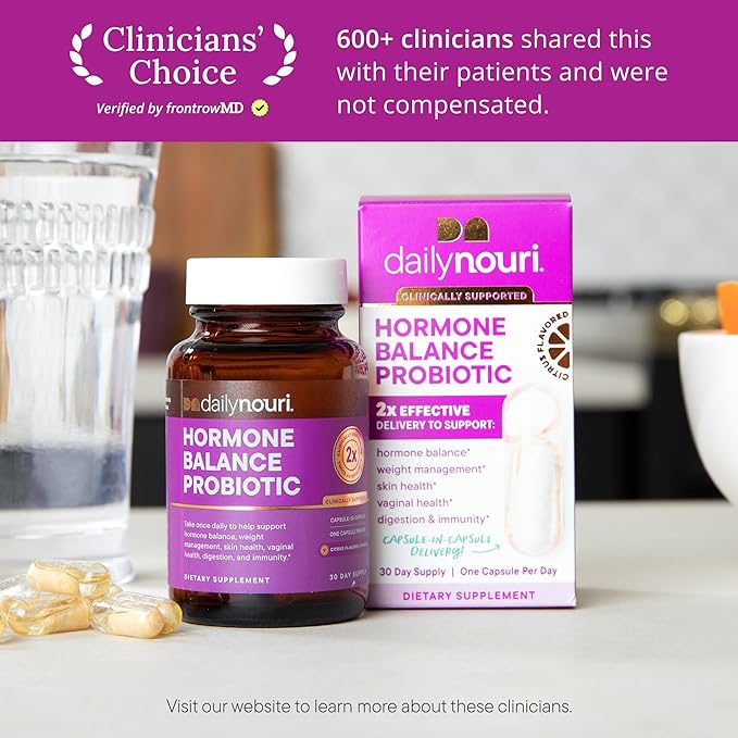 DAILYNOURI Hormone Balance Probiotic for Women | Supports Healthy Estrogen, PMS, PCOS, Perimenopause, Vaginal pH, Yeast, Gut Health, Skin & Immunity | 7 Strains + Vegan Omega Oil | 30-Day Supply
