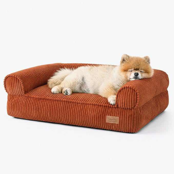 FUKUMARU Dog Couch Bed, Corduroy Cozy Cat Bed, Waterproof, Washable Cover | 28in Orthopedic Dog Beds Sofa for Small Dogs and Large Cats, Cute Warm Cotton Pet Sofa