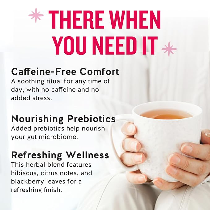 Celestial Seasonings Hibiscus Punch Prebiotic Blend Wellness Tea, Caffeine Free Herbal Tea for Gut Health & Digestive Support, 16 Tea Bags