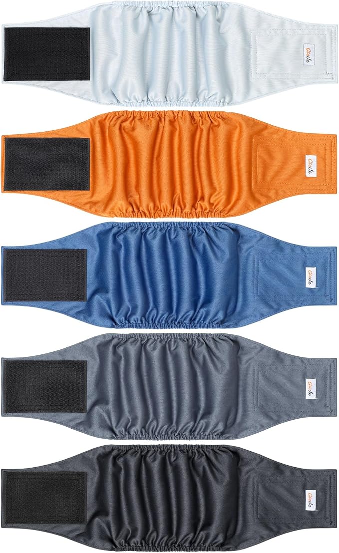 5 Pack Dog Diapers Male Reusable, Premium Belly Bands for Dogs, High Absorbing Male Dog Pee Wraps for Doggie in Incontinence or Excitable Urination and Training Gray L