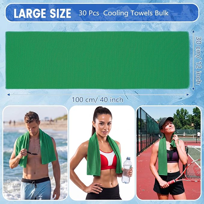 Hosuly 30 Pack Cooling Towels, 40"x12" Ice Breathable Soft Chilly Sweat Rag Microfiber Workout Rags for Gym Cooling Towels for Neck and Face for Yoga Golf Sport Running