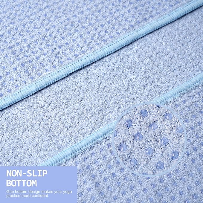 Eunzel 2 Pack Hot Yoga Towel, Non-Slip Yoga Mat Towel with Grip Dots Stickyfiber Sweat Absorbent Towel for Hot Yoga, Pilates and Workout 72" x 24", Blue/Pink