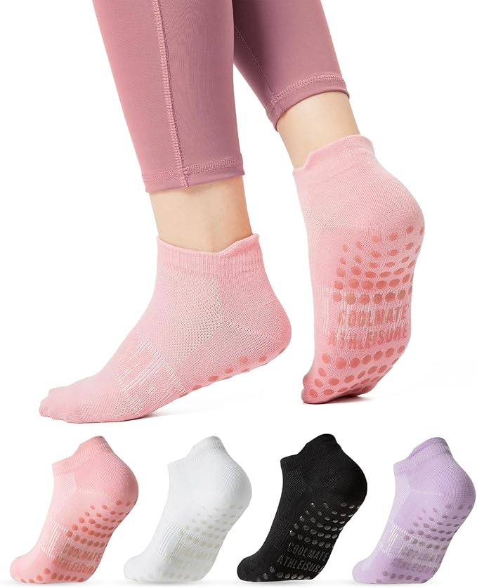 COOLMATE Pilates Socks with Grips for Women, Yoga Socks, Crew Non Slip Women for Barre, Pilates Gifts for Women
