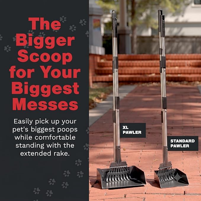 Pooper Scooper for Dogs with Heavy Duty Long Handle Rake & XL Tray | Rustproof Aluminum Poop Scooper for Large Dogs, 36+" Handles and 9”W 9.5”L Extra Large Tray for Yard, Grass, Dirt & Gravel