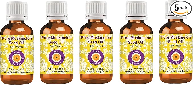 dève herbes Pure Muskmelon Seed Oil (Cucumis melo) Cold Pressed (Pack of Five) 100ml X 5 (16.9 oz)