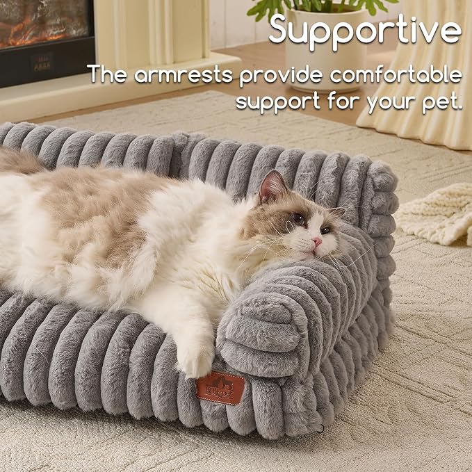 Hollypet Small Dog Large Cat Bed Puppy Couch Beds for Pets up to 25 lbs | Fluffy Dog Cat Couch Plush Soft Warming Pets Beds with Machine Washable Cover and Non-Slip Bottom