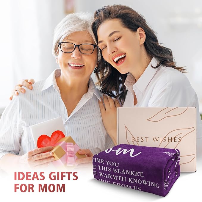 GiltGlimmer Mom Birthday Gifts, Mom Floral Blanket Purple, 60" x 50" | Gifts for Moms from Daughter Son, We Love You Present for Mother Mommy Christmas Mothers Day