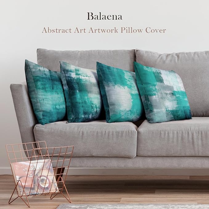 Teal Abstract Throw Pillow Covers 16x16 Set of 4 | Turquoise & Grey modern‑art cushion covers, aesthetic accent pillowcases for sofa, bedroom and chair