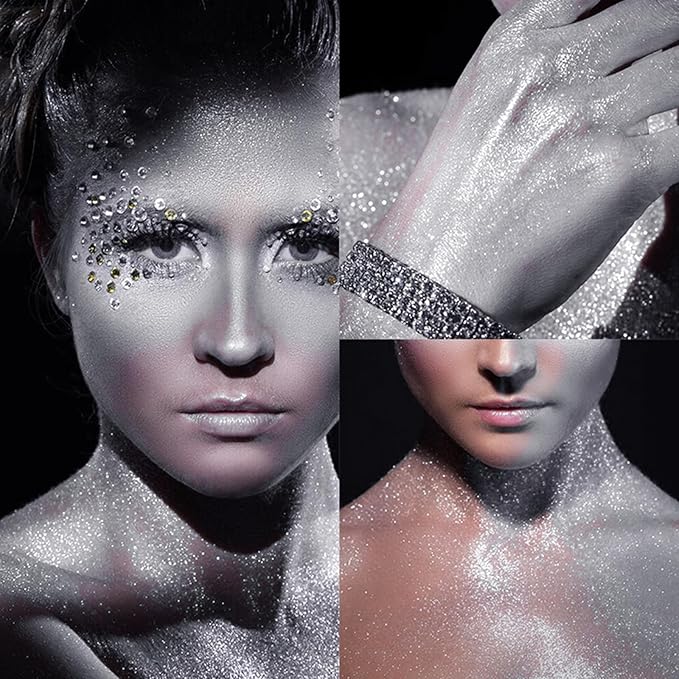 Body Glitter,100ML Body Glitter Spray,Glitter Spray for Hair/Body/Clothes,Long-Lasting and Quick-Drying Silver Glitter Hairspray Suitable for Stage, Festival Rave and Makeup Prom(3.38 Fl Oz)