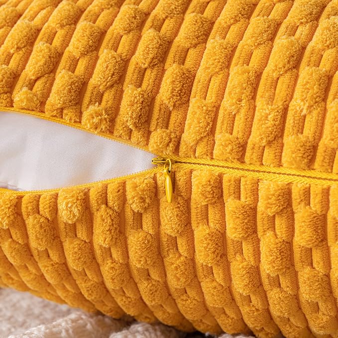 MIULEE Lumbar Decorative Throw Pillow Covers 12x20 Golden Yellow Corduroy | Textured Striped Pack of 2 Striped Pillow Covers Modern Farmhouse Home Decor for Couch Bed Sofa Living Room