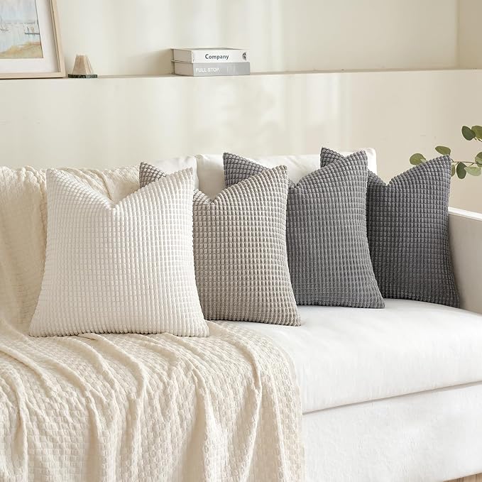 MIULEE Neutral Decorative Euro Pillow Covers 24x24 Set of 4 Modern Grey | Timeless Mid Century Throw Pillows, Rustic Corduroy Couch Pillowcases, Nordic Home Decor for Sofa Living Room Bed