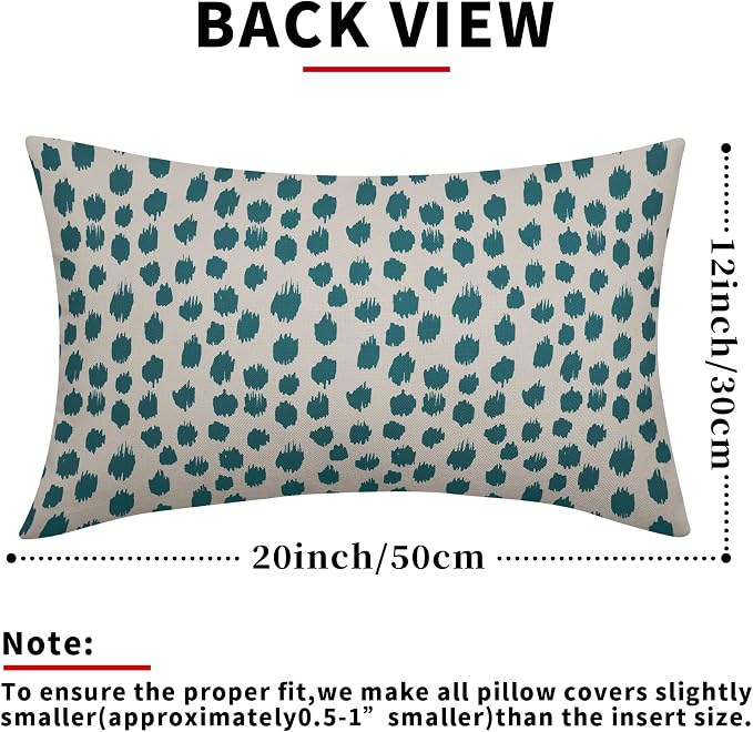 Teal Cream Pillow Covers 12x20 Set of 2 Boho Design Polka Dot Throw Pillows Modern Brush Strokes Print Decorative Outdoor Pillowcase Lumbar Cushion Cover Linen Pillow Case for Home Sofa Couch Bed