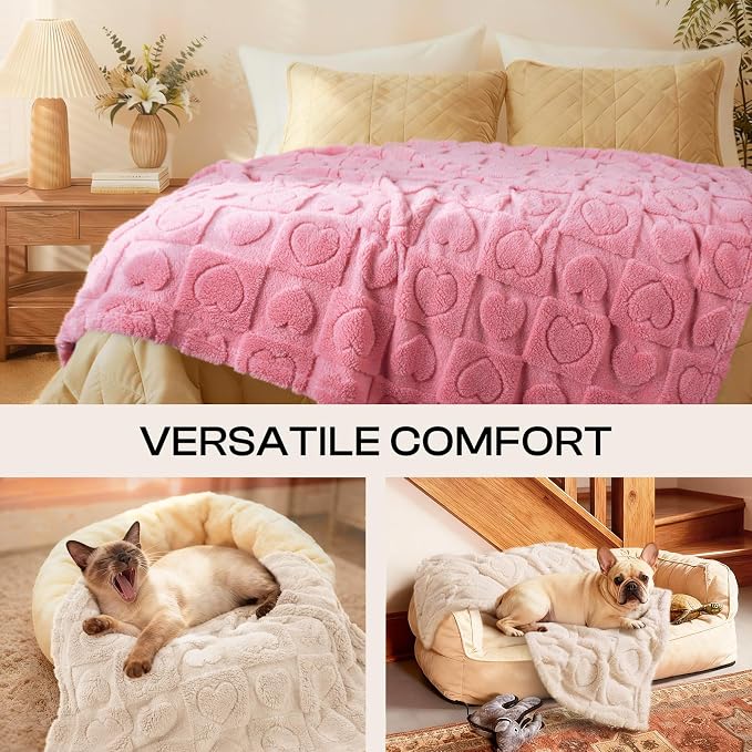 Luciphia 2 Pack Small Dog Blanket, Cozy Fleece Throw for Puppy Cat,57"x40" | Pink Blanket Washable for Medium/Large Dogs, Cute Cover on Bed Couch Crate Car, Puppy Essentials, Dog Gift,2PCs Pink/Beige