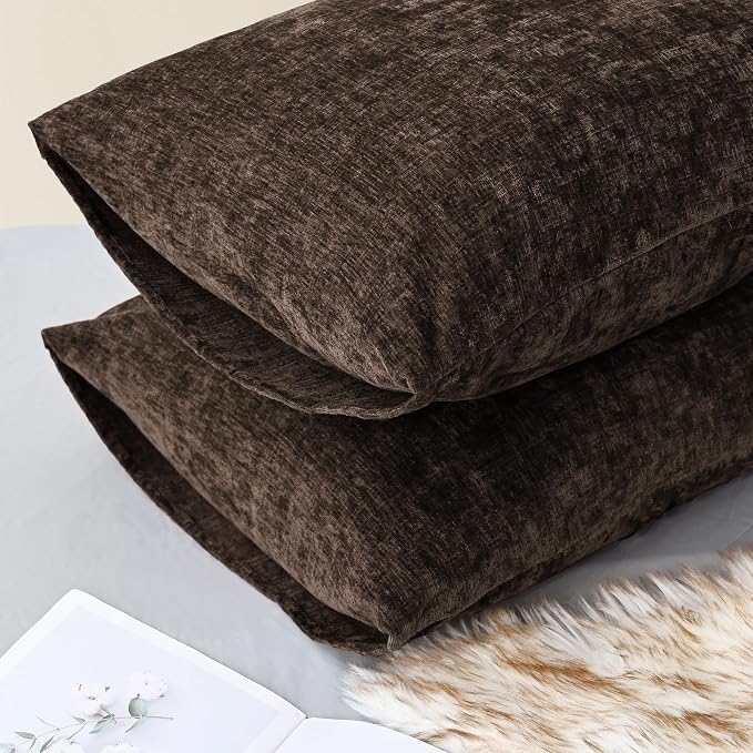 CaliTime Decorative Standard Throw Pillow Covers 26 X 20 Inches Coffee | Pack of 2, Cozy Chenille Cushion Cases for Sofa Bed Living Room Farmhouse Home
