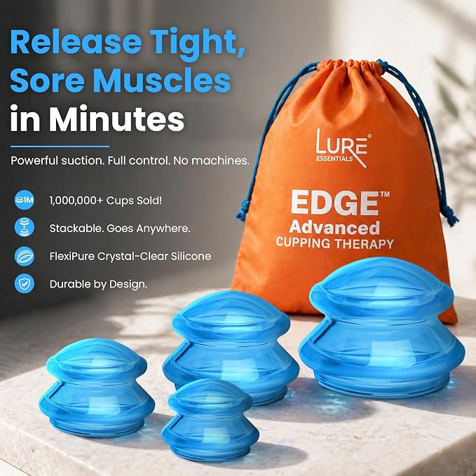 Silicone Cupping Therapy Set Professional Massage Cupping Cups for Cupping Therapy 4 Cup Kit for Massage, Myofascial Release, Cellulite Reduction (Lure Blue)