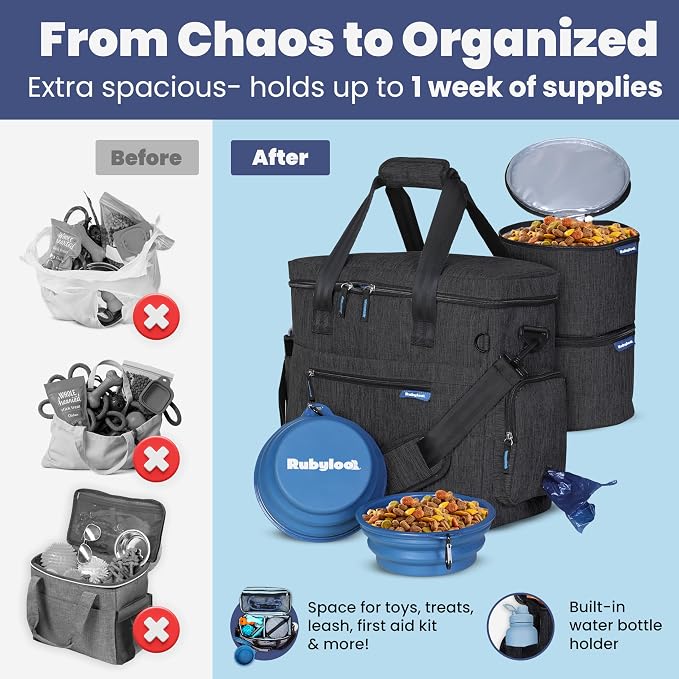 Rubyloo Original Doggy Bag™ Dog Travel Bag for Supplies with Travel Bowls