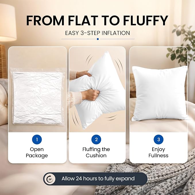 Hannah Linen Throw Pillow Inserts 16x16 – 4 Pack Square Decorative Cushion | Decorative Cushion Stuffers for Couch, Sofa & Bed – Soft Fluffy Polyester Filled Pillow Inserts for Indoor Home Décor