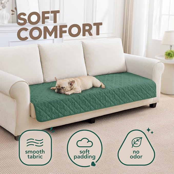 PAWFINITY Waterproof Arm Chair Covers for Dogs, Pet Blanket for Couch | Paw Print Quilted, Hair Resistant, Anti Cat Scratch, Washable Furniture Protector for Single Sofa Cushion, 30x30 Inch, Green