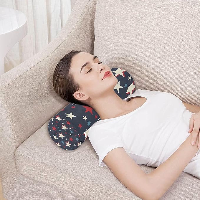 Neck Roll Pillow Bolster Round Health Memory Foam Long Cervical Cylinder Body Pillows with Removable Washable Cover Bed Legs Back Yoga Stars Blue July 4th Patriotic