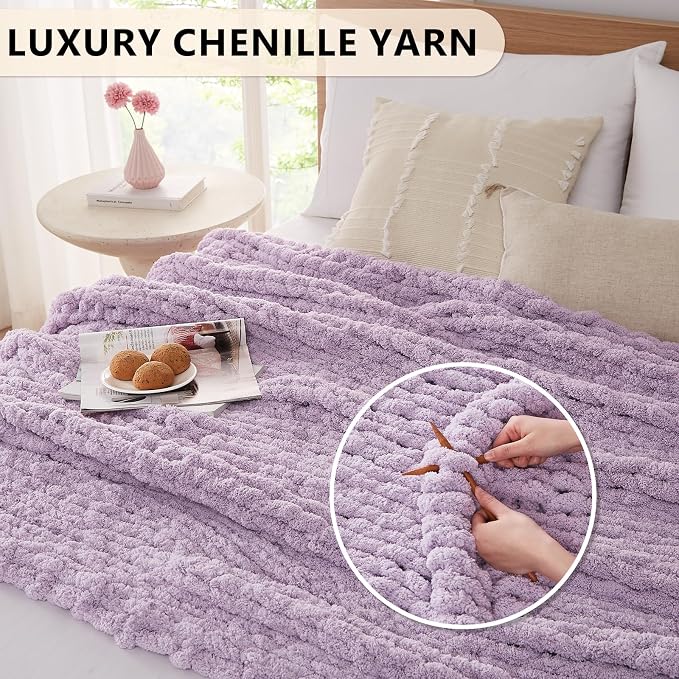 L'AGRATY Chunky Knit Throw Blanket for Couch, 50'' x 60'' Knit Throw, Purple