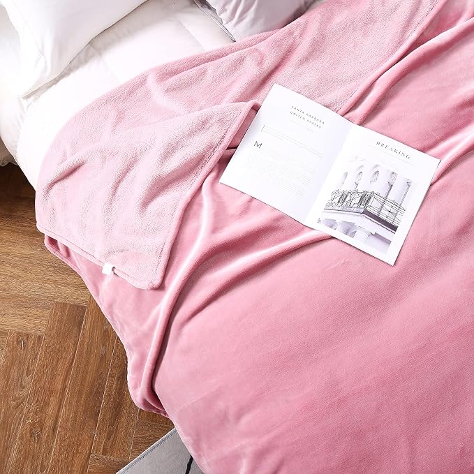 TASTHROW Large Flannel Fleece Throw Blanket, 90×90 Inch - Pink | Cozy Lightweight Thick Blanket - All Seasons Suitable for Women, Men and Kids