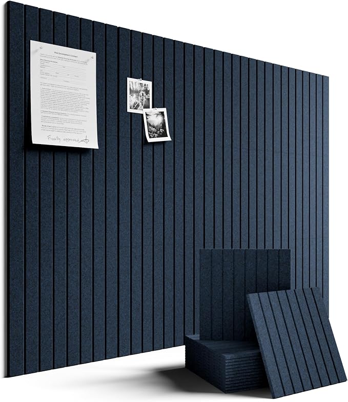 Fluxynara 48" x 36" Large Felt Bulletin Board, Carbon Blue | 12 Pack Cork Board Alternative with 60 Safe Adhesive Tabs, Pin Boards for Wall Decor, Home, Office, Classroom,Dorm