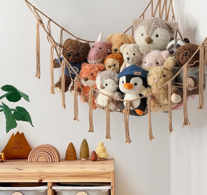 Stuffed Animal Storage Hammock or Net Corner - Large Toy Hammock Net for Stuffed Animals Room Decor - Cute Stuff Animal Organizer Plush Holder - Kids Baby Nursery Essentials Wall Bedroom Home Decor