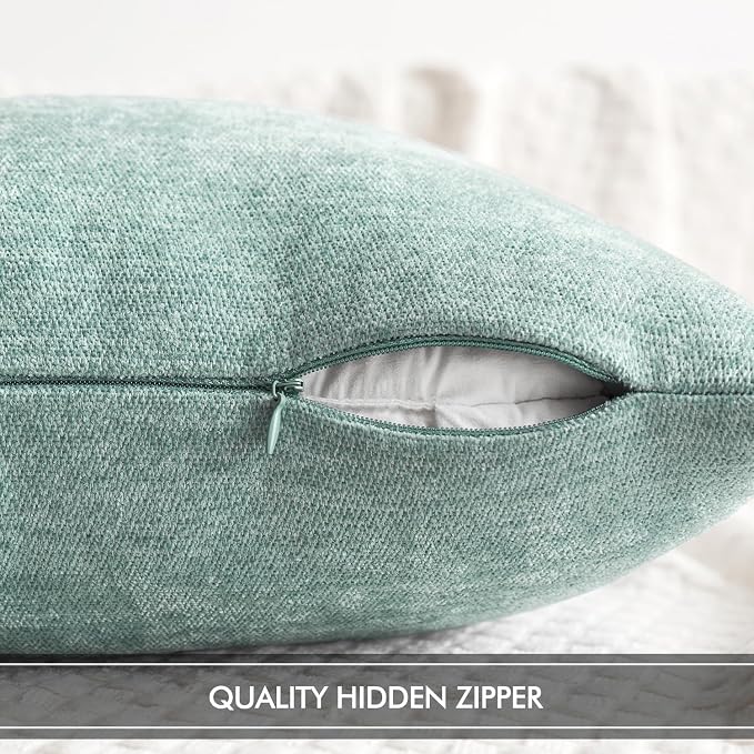 MIULEE Pack of 2 Aqua Green Decorative Pillow Covers 18x18 Inch | Soft Chenille Couch Throw Pillows Farmhouse Cushion Covers for Home Decor Sofa Bedroom Living Room