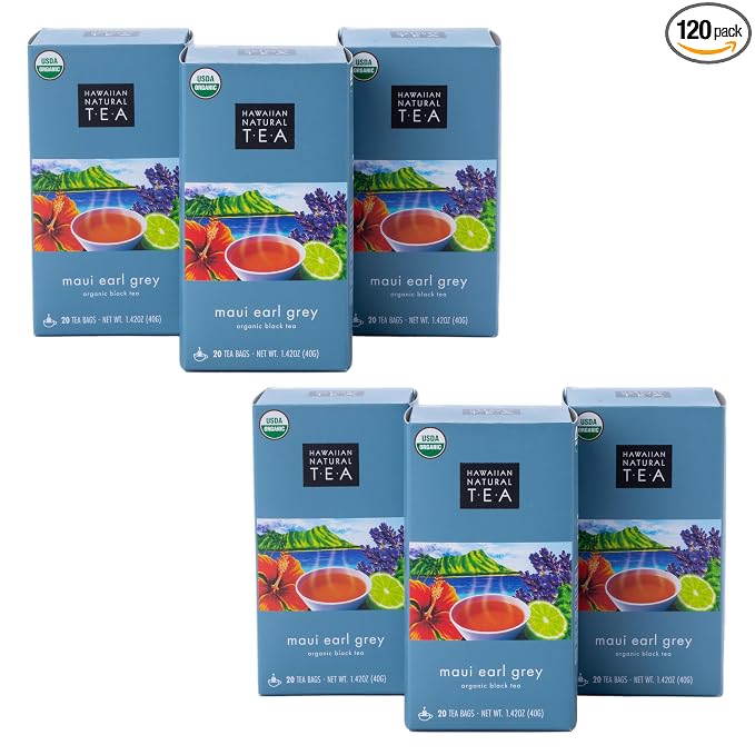 Hawaiian Natural Tea Organic Maui Lavender Earl Grey Tea Bags - Premium Black Tea - Antioxidant Rich - 120 Tea Bags