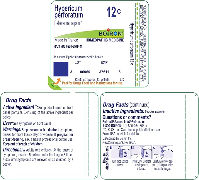 Boiron Hypericum Perforatum 12C Homeopathic Medicine for Nerve Pain - 80 Pellets