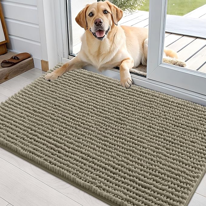 OLANLY Dog Door Mat for Muddy Paws 36x24, Extra Absorbent Chenille Mud Mat | Warm Taupe, Absorbs Moisture and Dirt, Non-Slip Machine Washable Doormat, Quick-Drying Indoor Entryway Floor Mat for Dogs