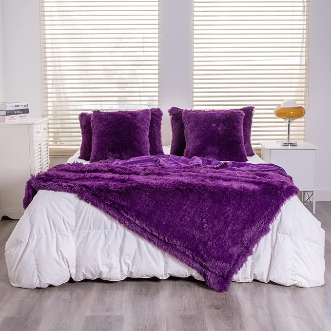 YUSOKI Long Faux Fur Twin Size Blanket, Purple, 60" x 80" | Ultra Soft, Lightweight for All Season Use, stays fluffy after repeated washes, Perfect Gifts, Machine Washable