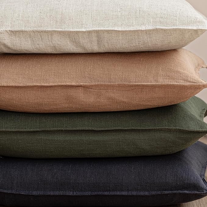 Foindtower Pack of 2, Decorative Linen Solid Throw Pillow Covers Soft Accent Cushion Case Farmhouse Neutral Pillowcase for Chair Couch Sofa Bedroom Living Room Home Decor 16x16 Inch Olive Branch Green