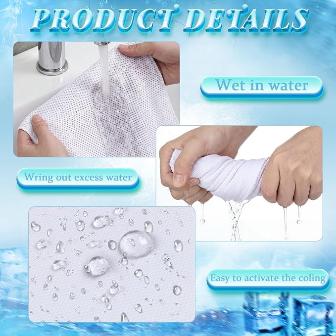 Honoson 20 Pcs Cooling Towels for Neck and Face, 47"x12" Sports Breathable Ice Towels Microfiber Chilly Sweat Rags with Portable Bottle for Gym Golf Athletes Yoga Workout Hot Weather (White)