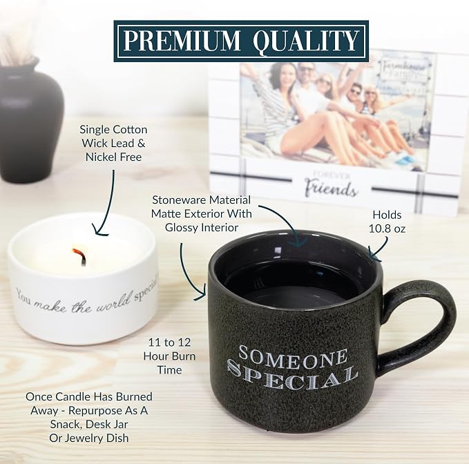 Pavilion Gift Company - Someone Special - 4 Oz Candle & 10.8 Oz Mug Gray & Cream Neutral Stackable To: From: Tag Gift Set