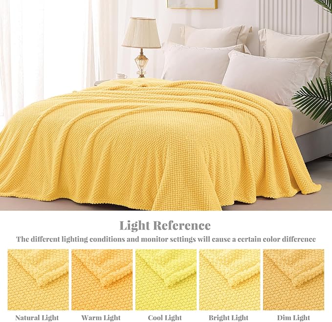 Whale Flotilla Soft Fleece Twin Size Bed Blanket, Yellow | 60x80 Inch, Suitable for Bed, Fluffy Fuzzy Jacquard Blankets for All Season, Lightweight and Cozy