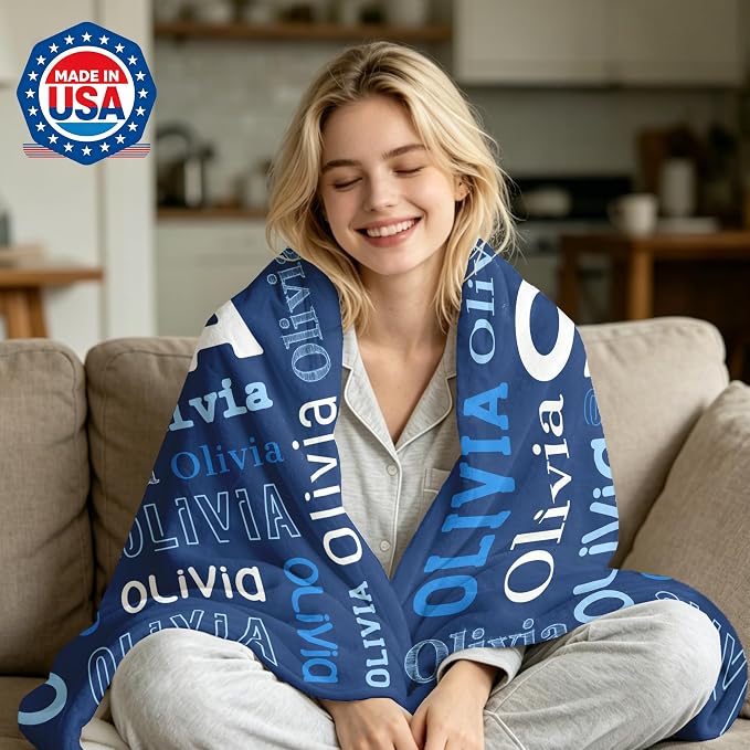 Custom Blanket with Name, Personalized Name Blankets for Teen Girls Boys Kids Baby, Customized Flannel Throw Blanket Gifts for Christmas Birthday - Printed in USA
