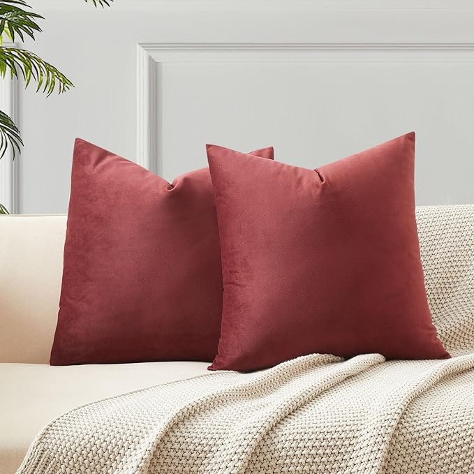 22x22 Decorative Velvet Throw Pillow Covers Set of 2 for Couch,Dark Red | Soft Cushion Cases with Invisible Zipper for Modern Sofa Bed Living Room Bedroom Home Decor Christmas