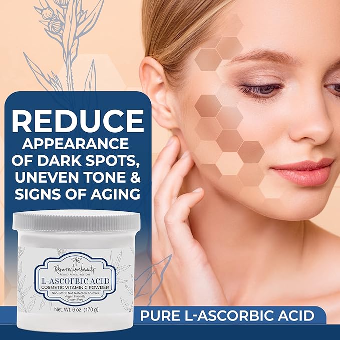 100% Pure L-Ascorbic Acid (Cosmetic Vitamin C Powder for Face) to Make Your Own Premium Beauty Serum, Skincare Mask Treatment, Hyaluronic Serums with Vit C & DIY Facial Skin Care Products 6 OZ-4 Pack