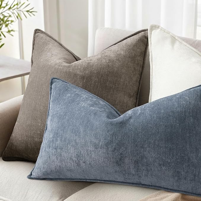 decorUhome Chenille Dark Grey Velvet Throw Pillow Covers 18x18 Set of 2 | Fall Soft Couch Decorative Modern Farmhouse Pillow Cases with Elegant Design for Sofa Bed Living Room Home Decor