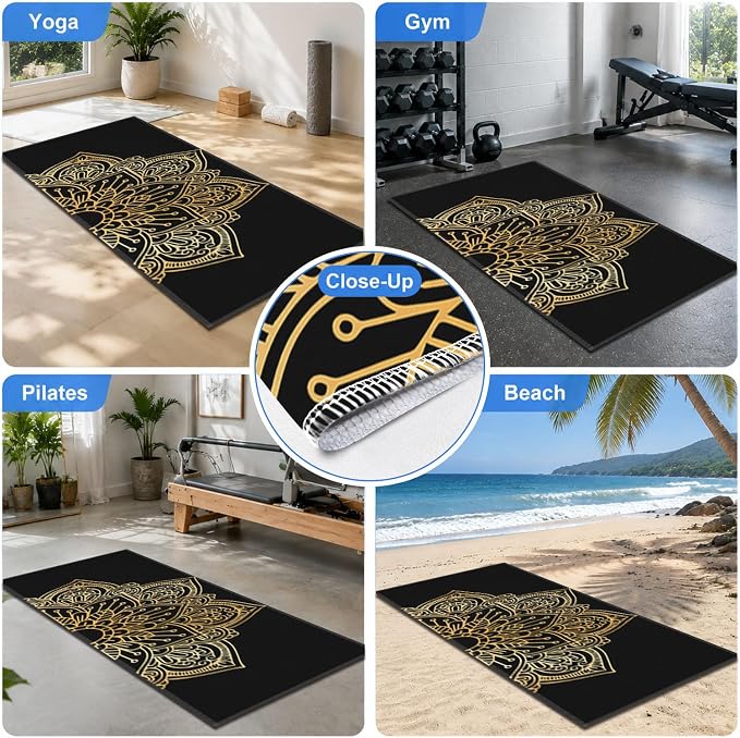 Yoga Mat Towel, Hot Yoga Non Slip with 4 Corner Pockets, 74 x 26 in | Soft Absorbent Microfiber With Four Corner Pockets, Fits Over Yoga Mats For Hot Yoga, Pilates, Gym, And Travel