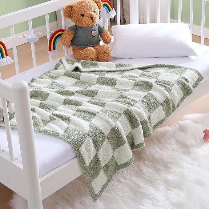Soft Checkered Throw Blanket for Couch-Cozy Warm Knitted Blankets | Lightweight Fluffy Decor for Boys & Girls, Sofa, Chair, Bed, 30x40in,Sage Green