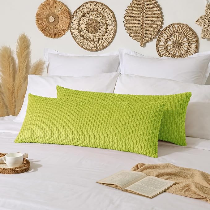 Kevin Textile Soft Corduroy 14"x36" Lumbar Pillow Cover 1 Pack, Xmas Green | Boho Stripe Plush Corduroy Decorative Oblong Cushion Cover Modern Farmhouse Home Decor for Sofa Couch Bed Chair