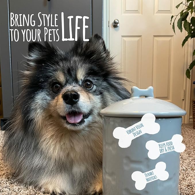 Park Life Designs - Ceramic Pet Treat Jar with Airtight Lid for Dogs, Cats, Puppies and More, Chic Kitchen Countertop Container for Cookies, Biscuits and Treats (Manor, Grey, 1.4 Qt)
