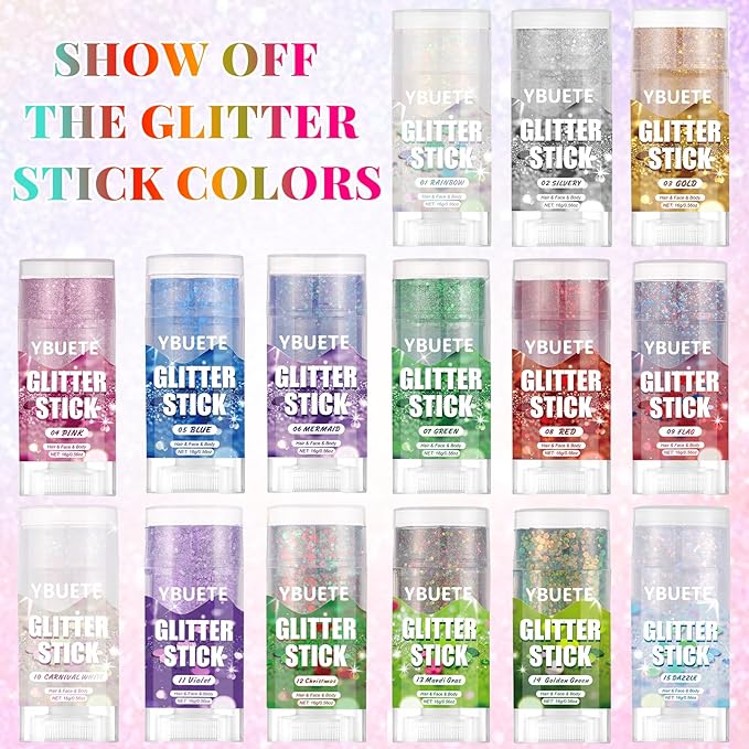 Mardi Gras Face and Body Glitter Stick for Sparkling Makeup, Hair Glitter Accessories for Women, Highlighting Stick for Fairy Dust, Cheerful Face Glitter for Festive Parties and Carnivals